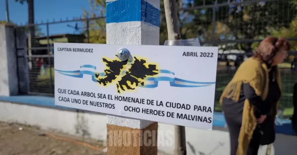 Bermúdez: plantaron ocho árboles para homenajear a cada ex combatiente de Malvinas 