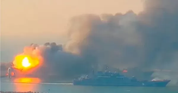 Ucrania destruyó un buque ruso de desembarco en el puerto de Berdiansk