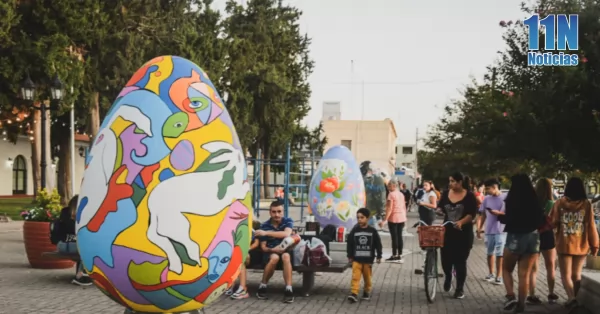 Pintaron Huevos de Pascua gigantes en el Paseo del Pino de San Lorenzo 