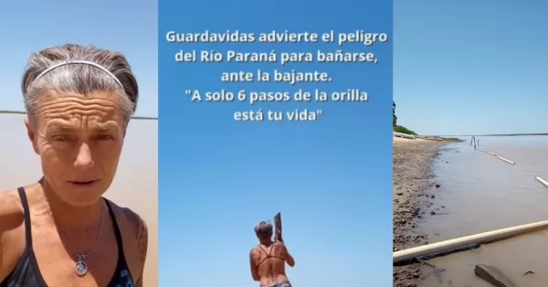 Guardavidas de Beltrán advierte el peligro del Río Paraná para bañarse, ante la bajante
