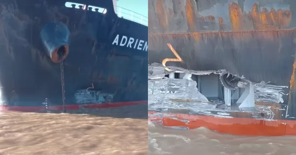Barcazas se soltaron chocaron contra un barco frente a San Lorenzo